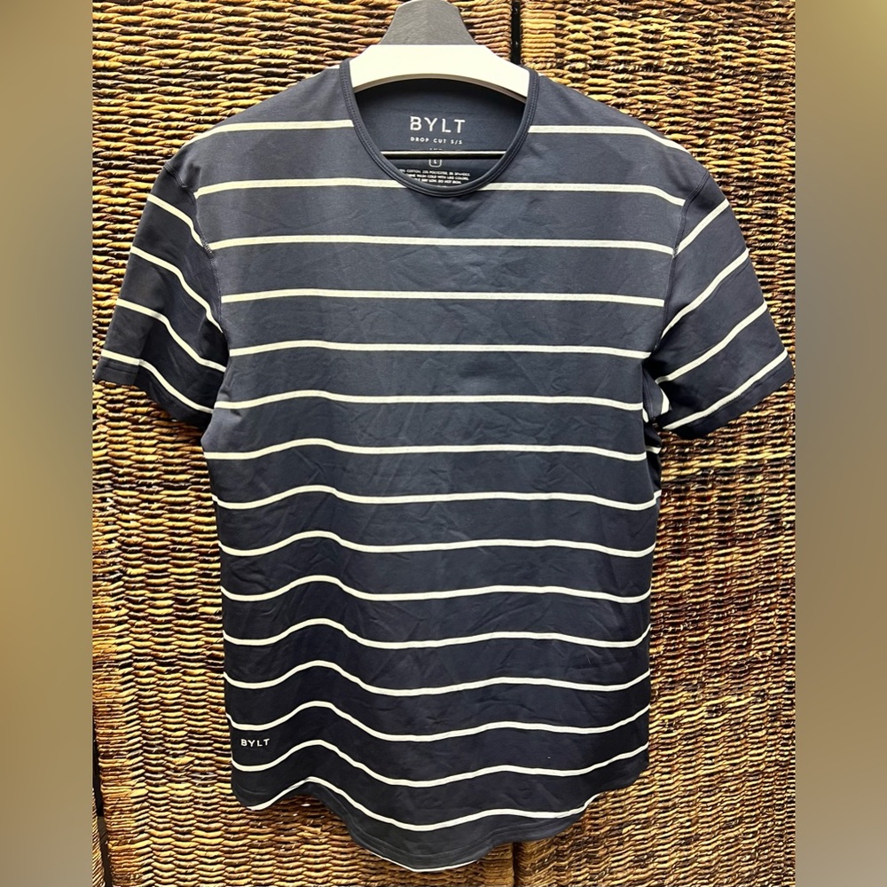 BYLT Basics- Drop Cut, LUX Blue/Cream Short Sleeve Tee- Size: Large